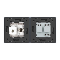 Priza dubla Livolo cu rama din sticla 1 priza Schuko+TV/internet, gri