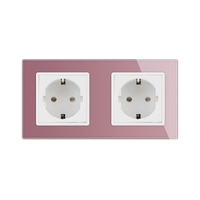 Priza dubla Livolo cu rama din sticla, roz