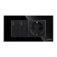 Intrerupator Dublu + Priza cu Rama din Sticla LUXION, Standard Italian, 4M, negru