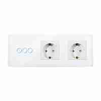 Intrerupator Triplu + 2 Prize cu Rama din Sticla LUXION, alb