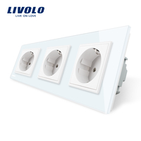 Priza tripla Livolo cu rama din sticla, alb
