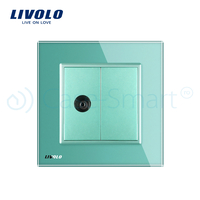 Priza simpla TV Livolo cu rama din sticla, verde