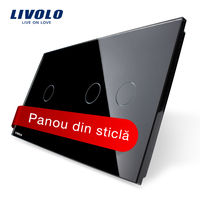 Panou intrerupator simplu+dublu cu touch Livolo din sticla, negru