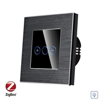 Intrerupator Simplu cu Variator cu Touch din Sticla si Rama de Aluminiu LUXION, protocol Zigbee, negru