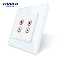 Priza dubla audio Livolo cu rama din sticla, alb