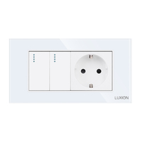 Intrerupator Dublu + Priza cu Rama din Sticla LUXION, Standard Italian, 4M, alb