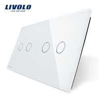 Panou intrerupator dublu+dublu cu touch Livolo din sticla, alb