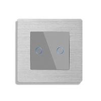 Intrerupator Dublu Cap Scara / Cruce cu Touch din Sticla si Rama de Aluminiu LUXION, RF433, gri