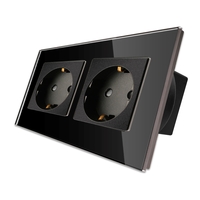 Priza Dubla cu Rama din Sticla LUXION, negru