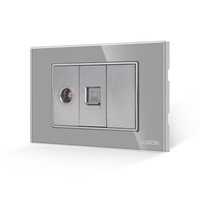 Priza TV + Internet cu Rama din Sticla LUXION, Standard Italian, 3M, gri