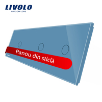 Panou intrerupator simplu+simplu+simplu cu touch Livolo din sticla, albastru