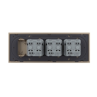 Priza tripla cu blank Livolo cu rama din sticla 6/7 module - standard Italian, auriu