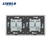 Priza dubla Livolo cu rama din sticla si capac de protectie rezistent la apa, alb
