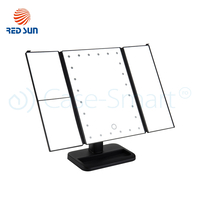 Oglinda cosmetica rotativa RedSun, Led-uri cu variator pentru make-up, negru