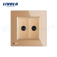 Priza dubla TV Livolo cu rama din sticla, auriu