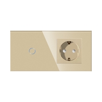 Intrerupator Simplu + Priza cu Rama din Sticla LUXION, auriu