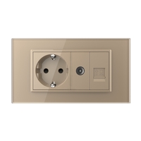 Priza Dubla Livolo cu Rama din Sticla 1 Priza Schuko+TV/internet, Standard Italian - Serie Noua, auriu