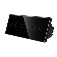 Intrerupator Dublu + Dublu + Dublu cu Touch din Sticla LUXION, negru