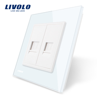 Priza dubla Telefon Livolo cu rama din sticla, alb