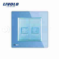 Priza dubla Telefon + Priza internet Livolo cu rama din sticla, albastru