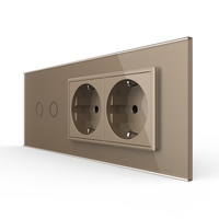 Intrerupator Dublu + 2 Prize LIVOLO cu Rama Din Sticla, Standard Italian, 6M, auriu