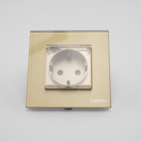 Priza Simpla cu Capac de Protectie cu Rama din Sticla LUXION, auriu