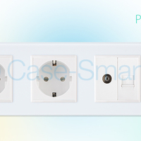 Priza tripla Livolo cu rama din sticla 2 prize simple+TV/internet, alb