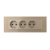Priza tripla cu blank Livolo cu rama din sticla 6/7 module - standard Italian, auriu