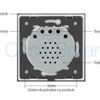 Intrerupator dublu+dublu+dublu cu touch Livolo din sticla, negru