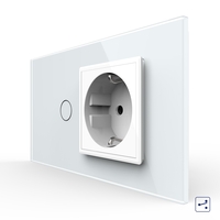 Intrerupator Simplu Cap Scara / Cruce + Priza LIVOLO cu Rama Din Sticla, Standard Italian, 4M, alb