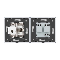 Priza dubla Livolo cu rama din sticla 1 priza Schuko+TV/internet, alb