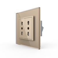 Priza dubla module inguste Livolo cu rama din sticla - standard german, auriu