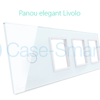 Rama intrerupator cu touch simplu+priza tripla LIVOLO din sticla, alb