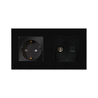 Priza Schuko + TV + Internet cu Rama Din Sticla LUXION, negru