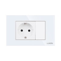 Priza Simpla si 1 Tasta Falsa cu Rama din Sticla LUXION, Standard Italian, 3M, alb