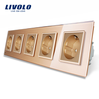 Priza cvintupla Livolo cu rama din sticla, auriu