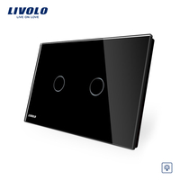 Intrerupator dublu cu variator cu touch Livolo din sticla - standard italian, negru
