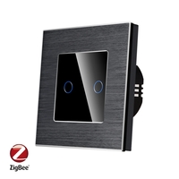 Intrerupator Dublu cu Touch din Sticla si Rama de Aluminiu LUXION, protocol ZigBee, negru