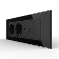 Priza Tripla cu Blank Livolo cu Rama din Sticla 2 Prize Schuko+TV/internet, Standard Italian - Serie Noua, negru