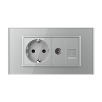 Priza Dubla Livolo cu Rama din Sticla 1 Priza Schuko+TV/internet, Standard Italian - Serie Noua, gri