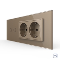 Intrerupator Dublu Cap Scara / Cruce + 2 Prize LIVOLO cu Rama Din Sticla, Standard Italian, 6M, auriu