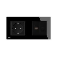 Priza dubla Livolo cu rama din sticla 1 priza Schuko+TV/internet, negru