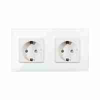 Priza Dubla cu Rama din Sticla LUXION, alb