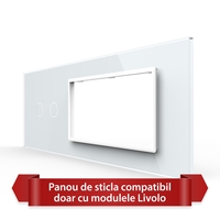 Panou Intrerupator Dublu cu 2 Prize LIVOLO din Sticla, Standard Italian - 6/7M, alb