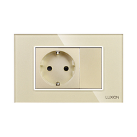 Priza Simpla si 1 Tasta Falsa cu Rama din Sticla LUXION, Standard Italian, 3M, auriu