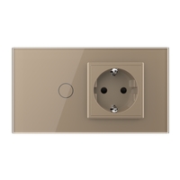 Intrerupator Simplu + Priza LIVOLO cu Rama Din Sticla, Standard Italian, 4M, auriu