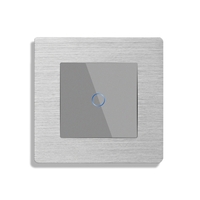 Intrerupator Simplu Cap Scara / Cruce cu Touch din Sticla si Rama de Aluminiu LUXION, RF433, gri