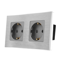 Priza Dubla LUXION cu rama din aluminiu, gri