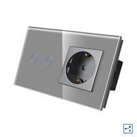 Intrerupator Dublu Cap Scara / Cruce + Priza cu Rama din Sticla LUXION, Serie A, gri