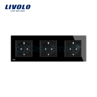 Priza tripla Livolo cu rama din sticla, negru